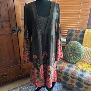 Angie Long Sleeve Paisley Design Sweater Dress Size Large
